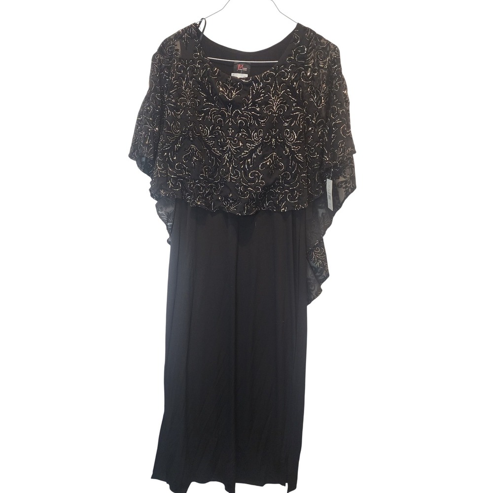 JM Studio John Meyer Black Gold Sequin Capelet Maxi‎ Dress Womens Size 8 NWT